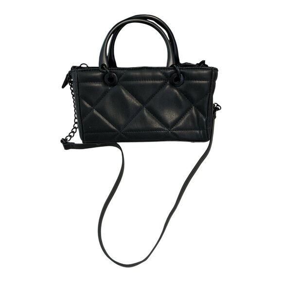 ALDO Quilted Black Faux Leather Mini Satchel – Metal Handles and Chain Strap – 2 - Picture 2 of 8